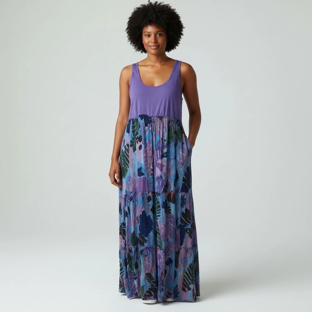 womens floral maxi dress Ayanna Satin Edit:Sequins+Satin Size:XXL/18 Bold floral print Elven/ Moon Goddess/ Medieval